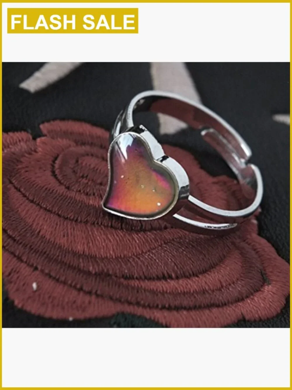 Mood Ring Heart Shaped Emotion Changing Ring 2 Pcs Adjustable